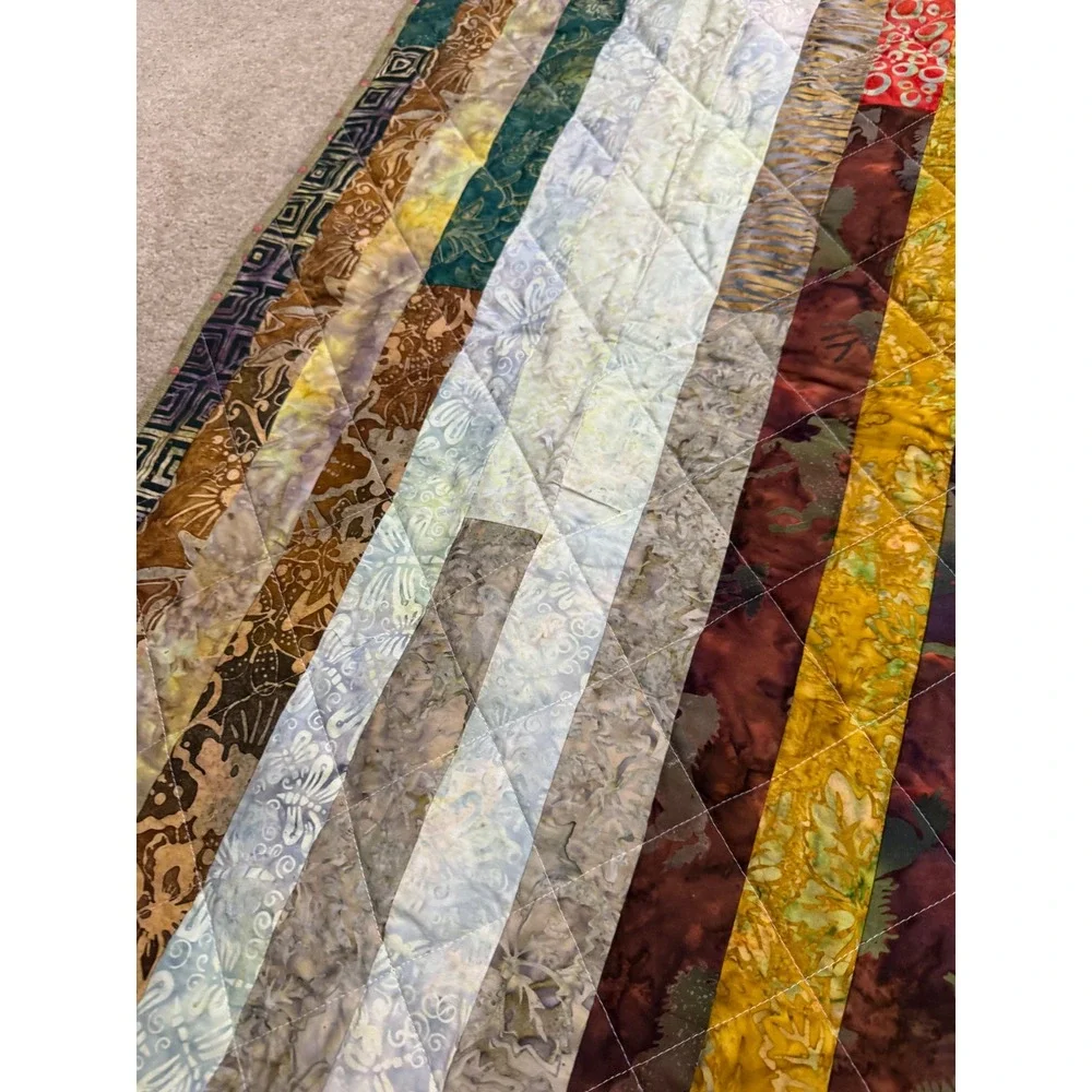 Handmade Striped Batik Quilt Blanket Throw Lap Size One of a‎ Kind 49